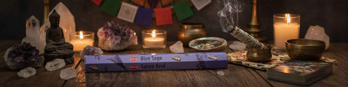 Hem Hexagon Blue Sage Incense Sticks for Purifying Spaces and Enhancing Relaxation by Divine Intentions