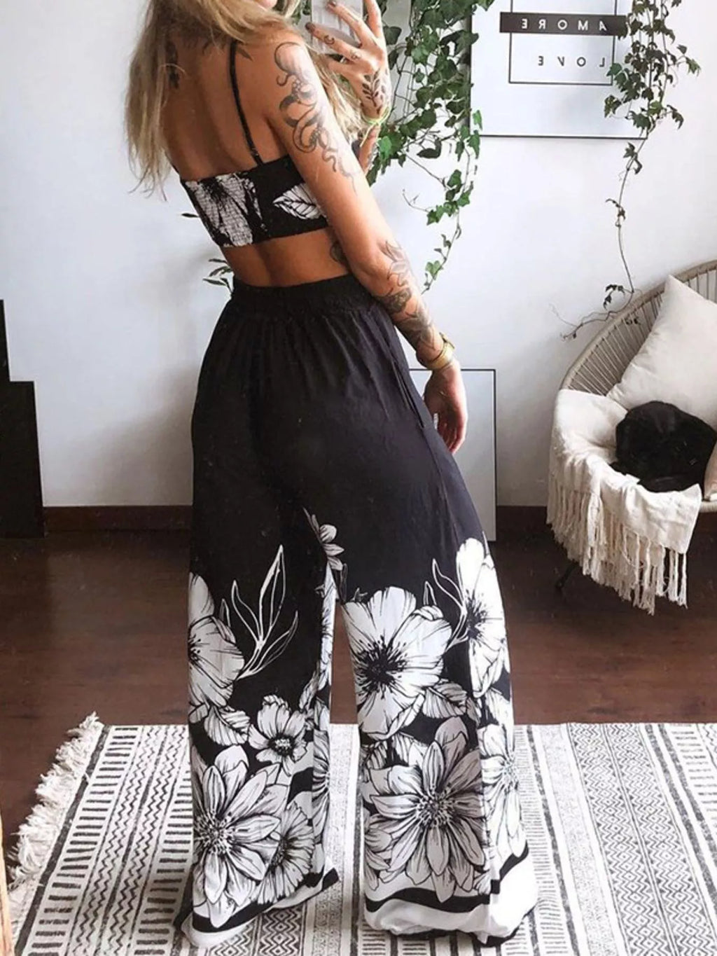 Boho Butterfly Print Top and Pants Set by Simply Love