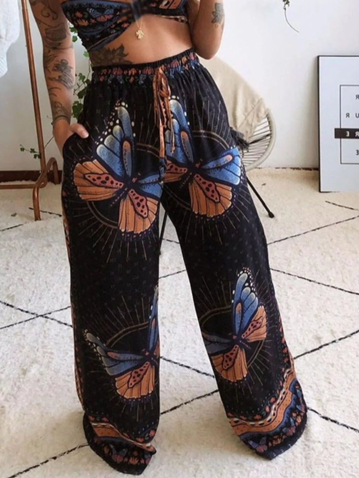 Boho Butterfly Print Top and Pants Set by Simply Love