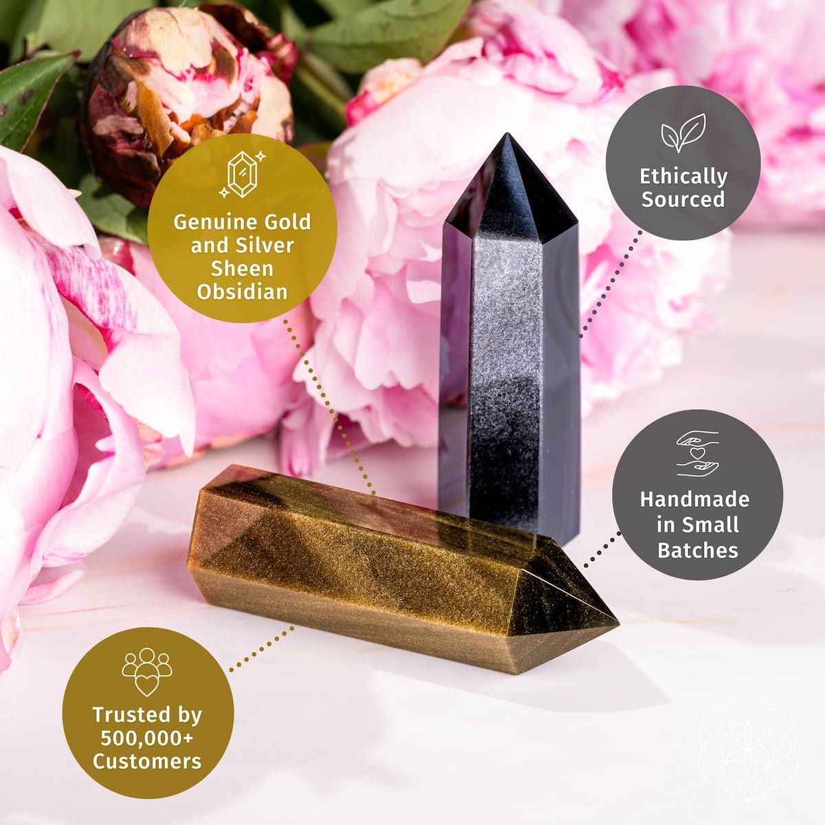 The Upper Hand – Gold & Silver Sheen Obsidian Points by Conscious Items