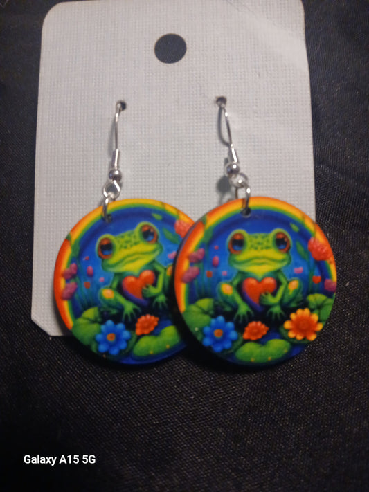 Rainbow Frog Wooden Earrings