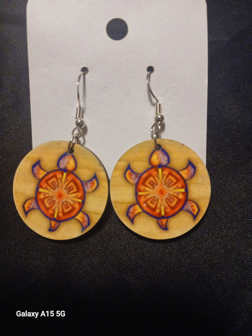 Colorful turtle Wooden Earrings by Phantashas-Haven