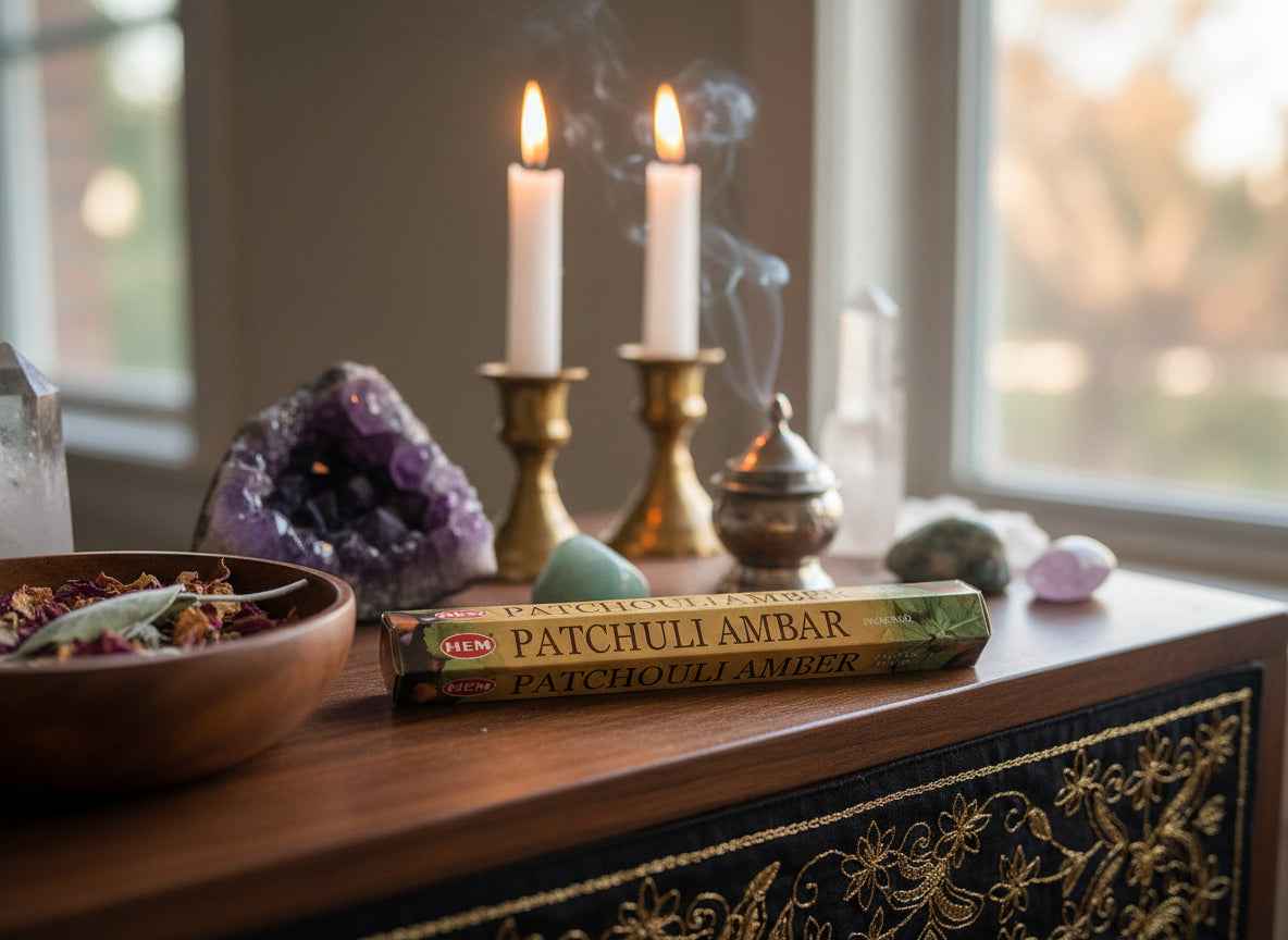 Hem Hexagon Patchouli Amber Incense Sticks for Aromatic Bliss by Divine Intentions
